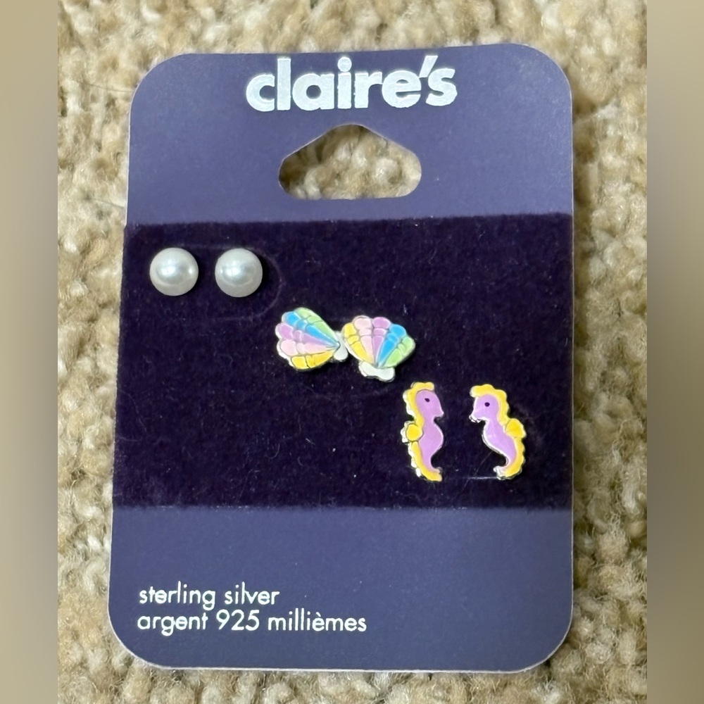 Claire's Pastel Seahorse and Pearl Earring Set